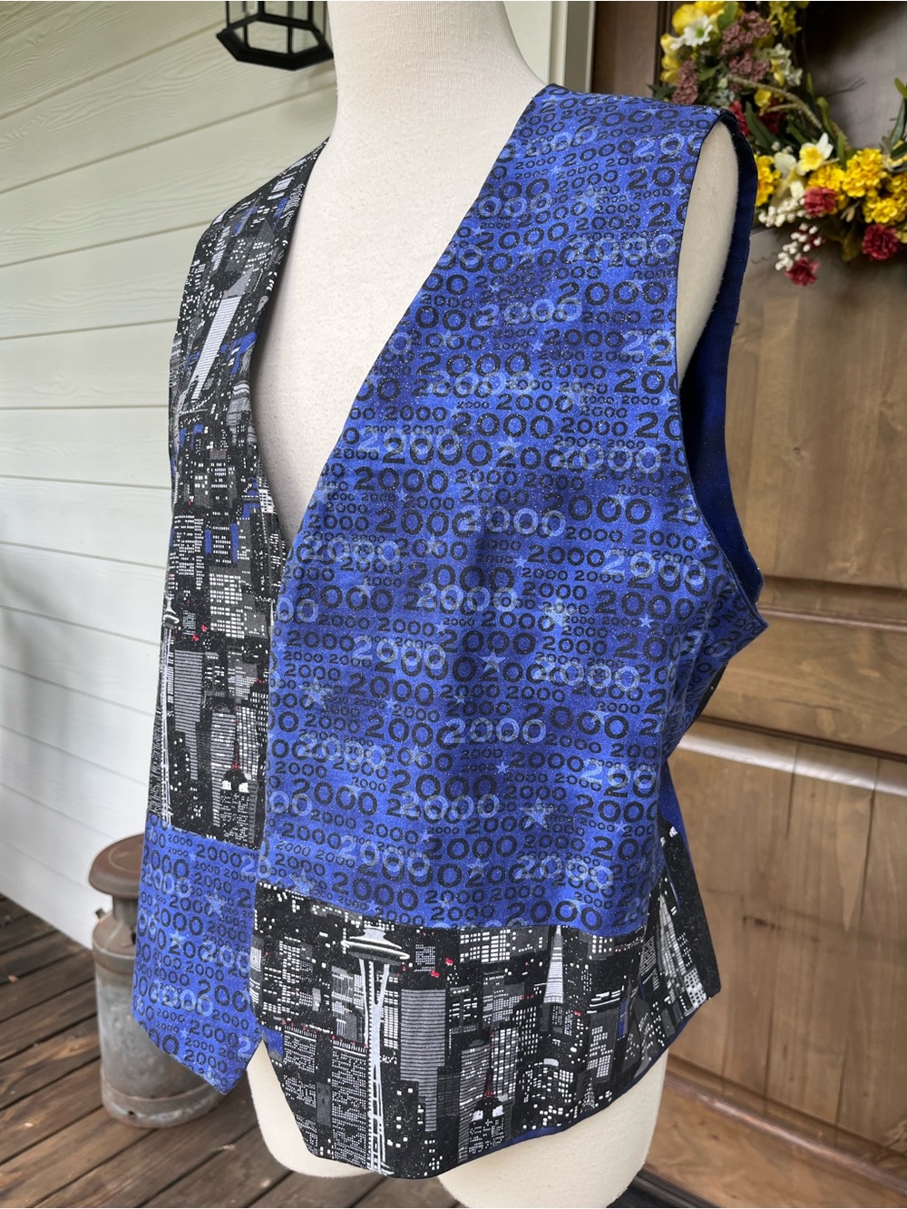 Y2K New Years Blue Cityscape Vest